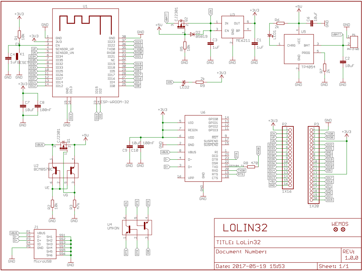 LOLOIN32 ESP32 Schaltplan, Li-Ion Akkus Ladeschaltung 